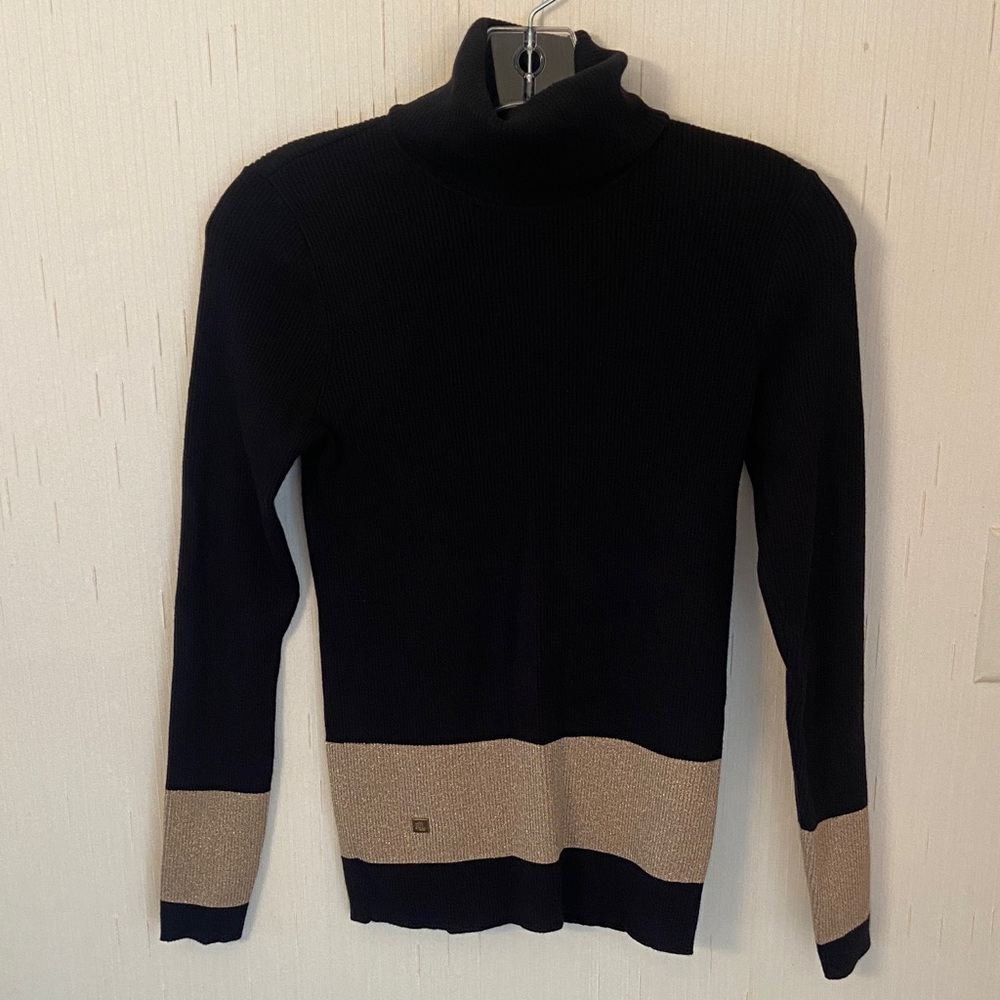 Ralph Lauren Black and Gold Metallic Turtleneck Sweater